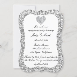 Silver Glitzer Diamond Heart Engagement Party Einladung