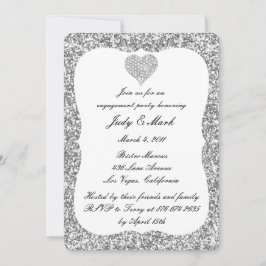 Silver Glitzer Diamond Heart Engagement Party Einladung