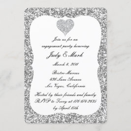 Silver Glitzer Diamond Heart Engagement Party Einladung