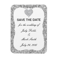 Silver Glitzer Diamond Heart speichern Datum Magne