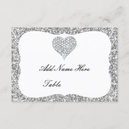 Silver Glitzer Diamond Heart Table Platzkarte