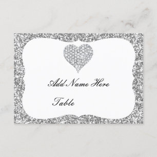 Silver Glitzer Diamond Heart Table Platzkarte