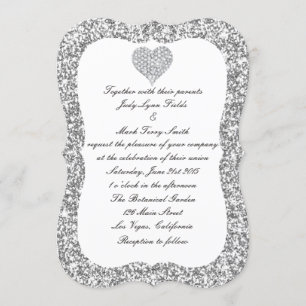 Silver Glitzer Diamond Heart Wedding Einladung