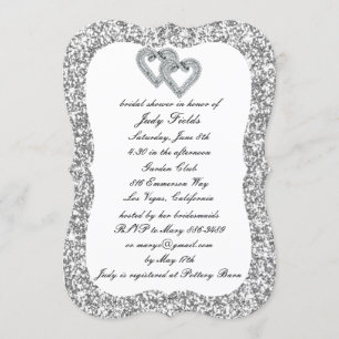 Silver Glitzer Diamond Hearts Brautparty laden ein Einladung