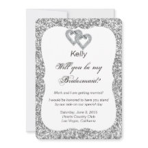 Silver Glitzer Diamond Hearts Bridesmaid Card