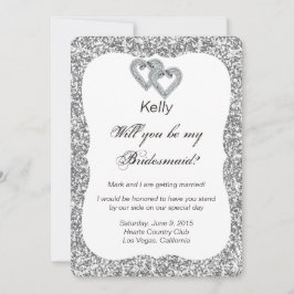 Silver Glitzer Diamond Hearts Bridesmaid Card Einladung
