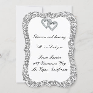 Silver Glitzer Diamond Hearts Empfang Card Einladung