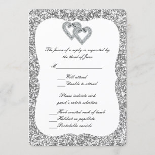 Silver Glitzer Diamond Hearts Response Card Einladung