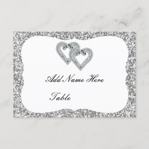 Silver Glitzer Diamond Hearts Table Platzkarte