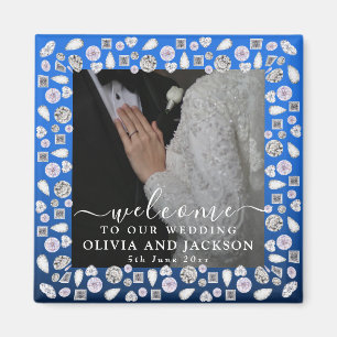 Silver Glitzer Diamond Hearts Wedding Magnet