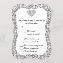 Silver Glitzer Diamond Heavy Response Card Einladung