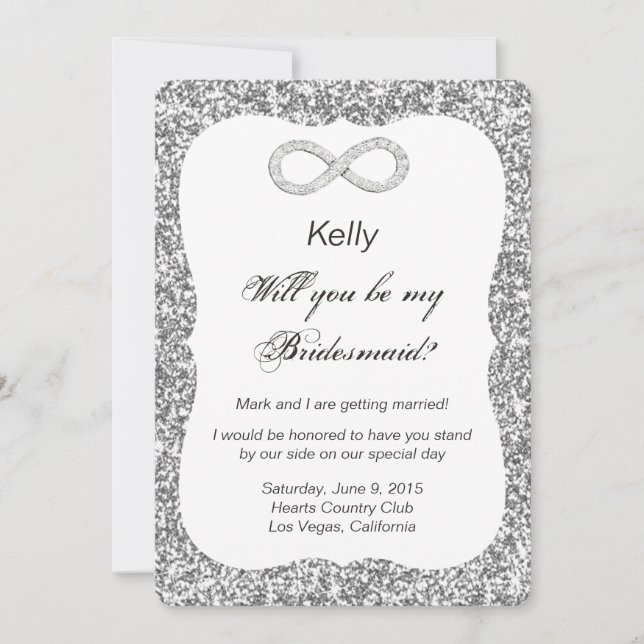 Silver Glitzer Diamond Infinity Bridesmaid Card Einladung (Vorderseite)