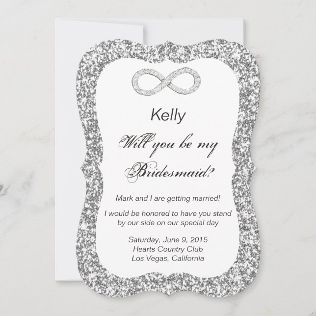 Silver Glitzer Diamond Infinity Bridesmaid Card Einladung (Vorderseite)