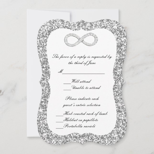 Silver Glitzer Diamond Infinity Response Card Einladung (Vorderseite)