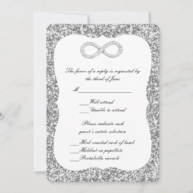 Silver Glitzer Diamond Infinity Response Card Einladung (Vorderseite)