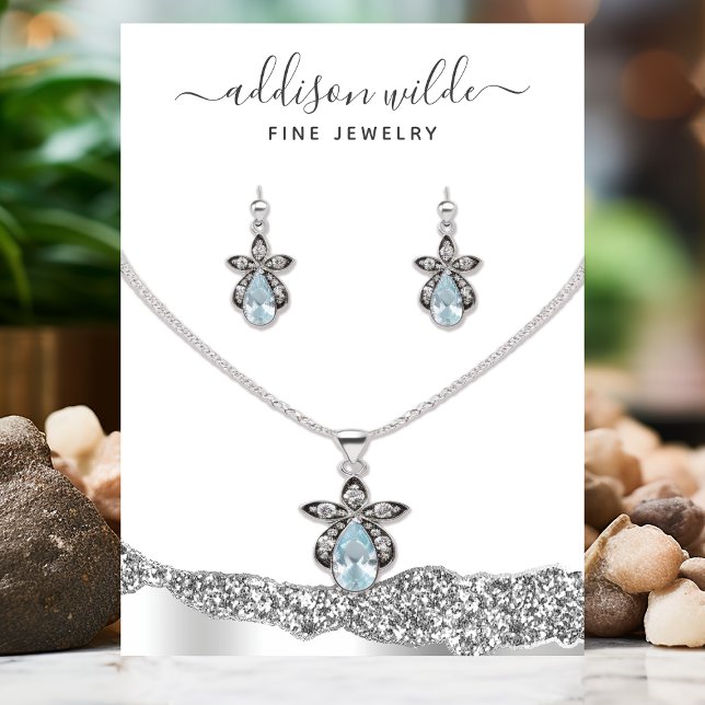 Silver Glitzer Diamond Necklace Earring Display Visitenkarte (Von Creator hochgeladen)