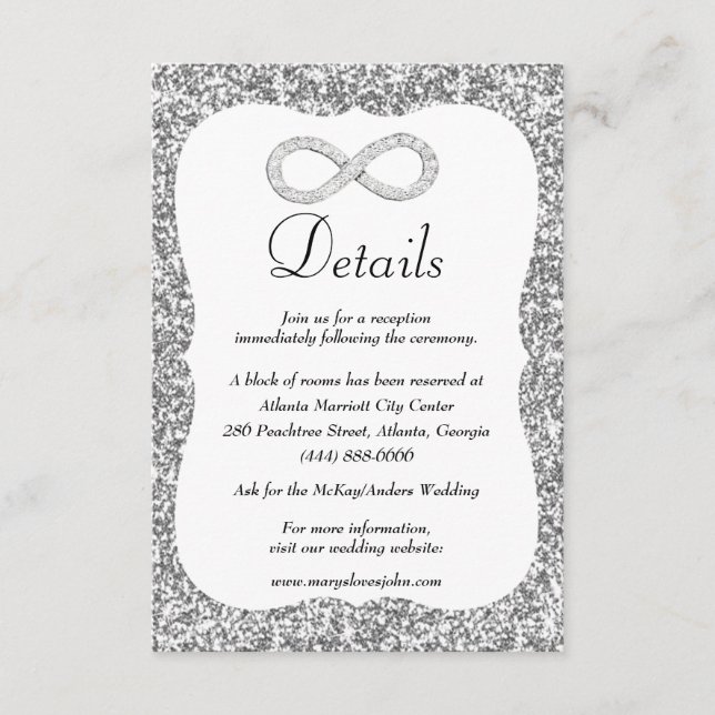 Silver Glitzer Diamond Unendlichkeit Hochzeitsdeta Begleitkarte (Vorderseite)