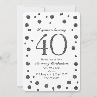 Silver Glitzer Dots 40. 40 Geburtstagsparty Einladung