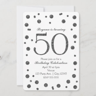 Silver Glitzer Dots 50. 50 Geburtstagsparty Einladung