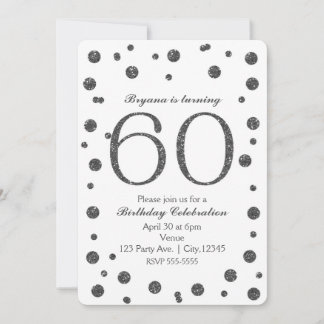 Silver Glitzer Dots 60. 60 Geburtstagsparty Einladung