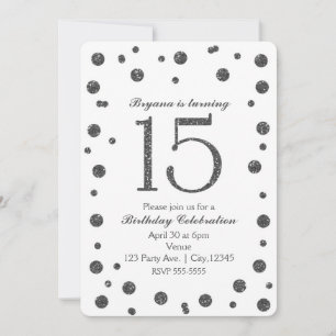Silver Glitzer Dots Sweet 15 Geburtstagsparty Einladung