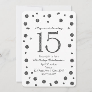 Silver Glitzer Dots Sweet 15 Geburtstagsparty Einladung