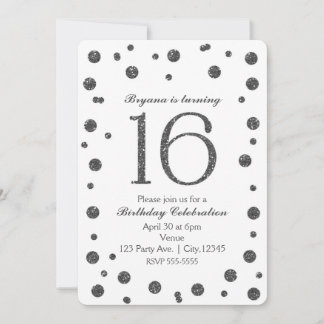 Silver Glitzer Dots Sweet 16 Geburtstagsparty Einladung