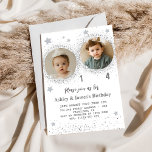 Silver Glitzer Double Birthday Kids Foto Einladung<br><div class="desc">Silver Glitzer Double Birthday Kids Foto Einladung</div>