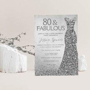 Silver Glitzer Dress 80 & fabelhafte 80. Geburtsta Einladung