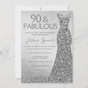 Silver Glitzer Dress 90 & fabelhafte 90. Geburtsta Einladung