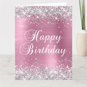 Silver Glitzer Dusty Pink Big Happy Geburtstag Karte