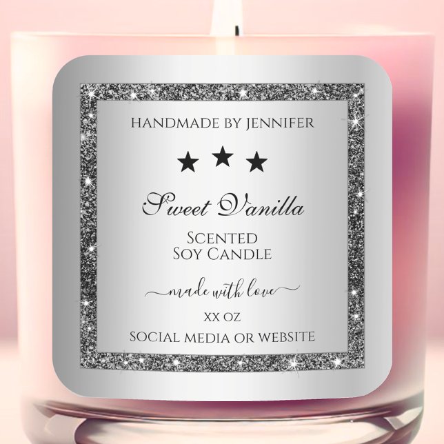 Silver Glitzer Effect Product Packaging Labels Quadratischer Aufkleber (Von Creator hochgeladen)