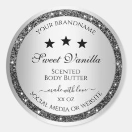 Silver Glitzer Effect Product Packaging Labels Runder Aufkleber