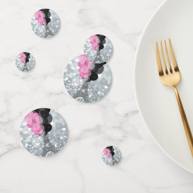 Silver Glitzer Eiffel Tower Pink Black Balloons Konfetti (Gruppe)