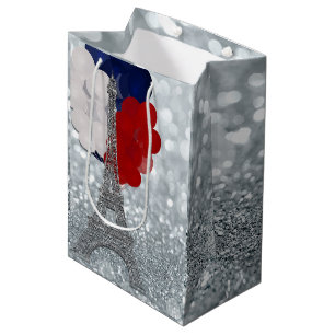 Silver Glitzer Eiffel Tower Red White Blue Party Mittlere Geschenktüte