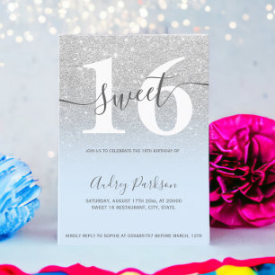 Silver Glitzer Eis blauen ombre Girly Sweet 16 Einladung