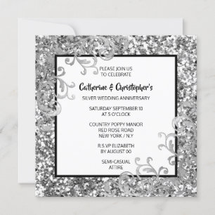 Silver Glitzer elegant florale Swirt FOTO Chic Einladung