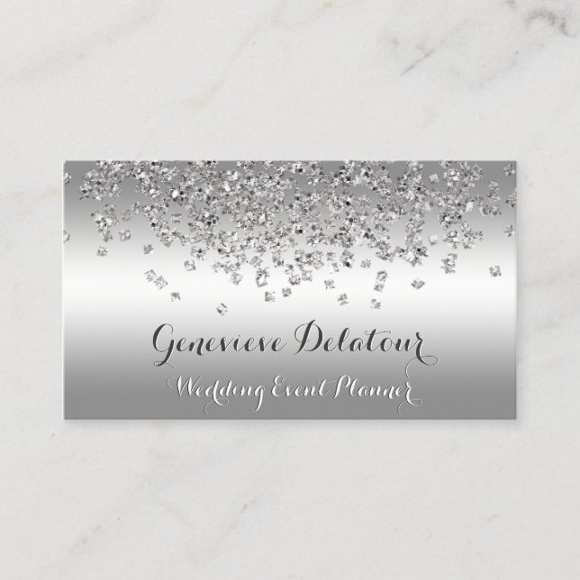 Silver Glitzer Eleganter Platinum Event Planner Visitenkarte (Vorderseite)