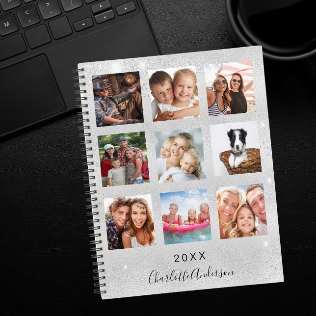 Silver Glitzer Family Foto Collage Monogramm 2026 Planer (Von Creator hochgeladen)