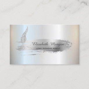 Silver Glitzer Feather Silver Brush Stroke Notary Visitenkarte