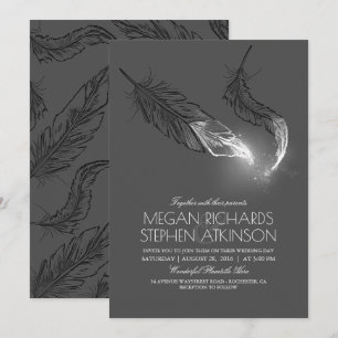 Silver Glitzer Feathers Elegante Moderne Hochzeit Einladung