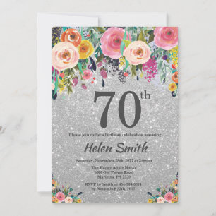 Silver Glitzer Floral 70. Geburtstag Einladung