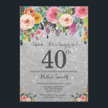 Silver Glitzer Floral Überraschung 40. Geburtstag Einladung<br><div class="desc">Silver Glitzer Floral Überraschung 40. Geburtstag Einladung für Frauen. Aquarellfarbene Blume Hintergrund des silbernen Glitzer Rosa, Gelb, orange, Lila Blume. Erwachsener zum Geburtstag. 13. 15. 16. 18. 20. 21. 30. 40. 50. 60. 70. 80. 90. 100. Jedes Alter. Für weitere Anpassungen klicken Sie bitte auf die Schaltfläche "Anpassen" und verwenden...</div>