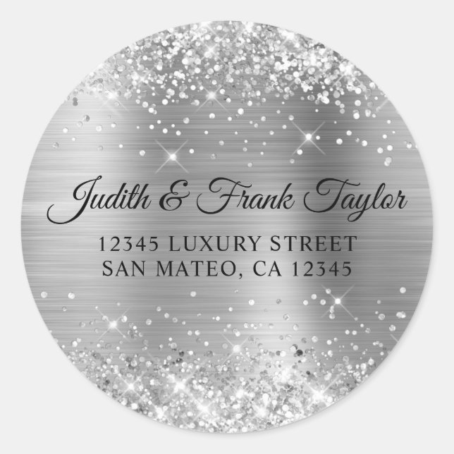 Silver Glitzer Foil Rücksendeadresse Runder Aufkleber (Vorderseite)