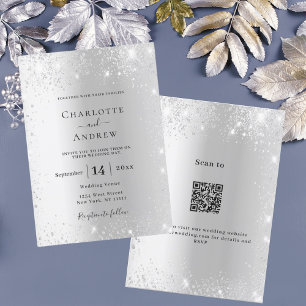 Silver Glitzer formale QR-Code UAWG Details Hochze Einladung