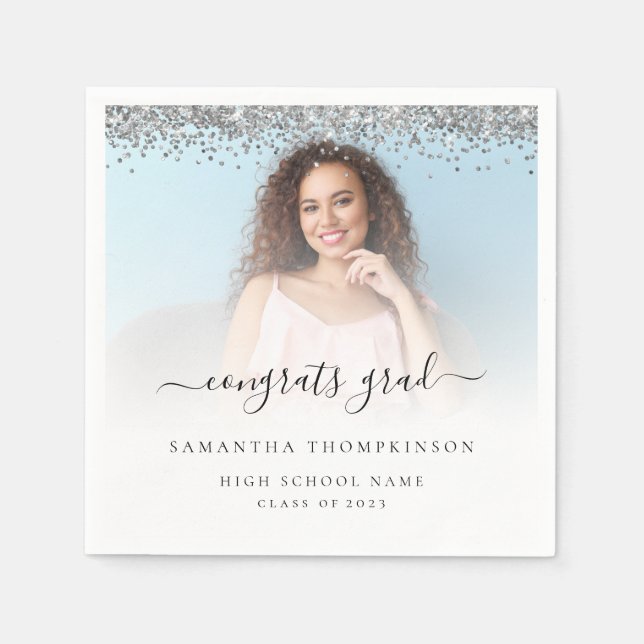 Silver Glitzer Foto 2024 Glückwunsch Abschluss Serviette (Vorderseite)