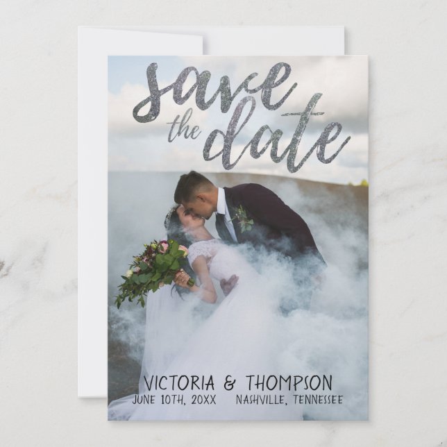 Silver Glitzer Foto Berge Save the Date (Vorderseite)