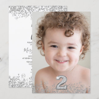 Silver Glitzer & Foto Boys 2. Geburtstag Party Einladung