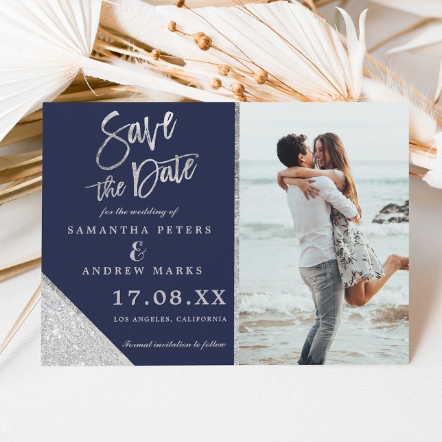 Silver Glitzer Foto Marine Save the Date blau (Von Creator hochgeladen)