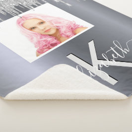 Silver Glitzer Foto Monogramm glamourös Sherpadecke
